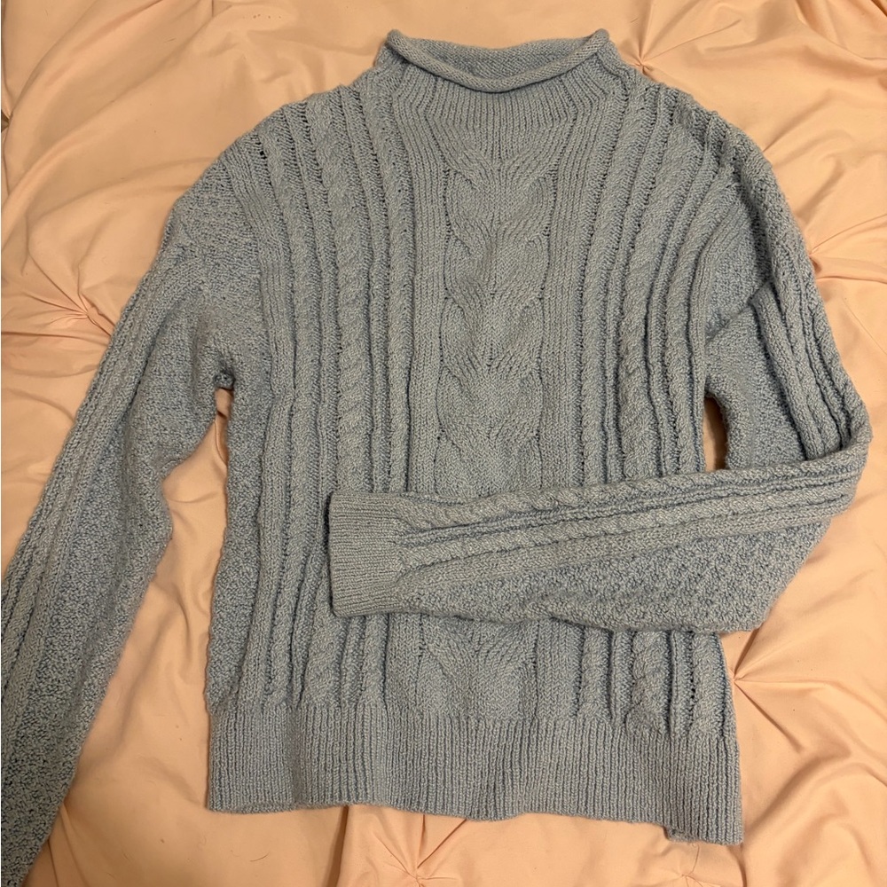 J. Crew Light Blue Mock Neck Knit Sweater